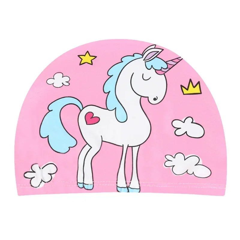 Hemasa Swimming Cap for Children Elastic Fabric Cute Cartoon for Long Hair Lovely Kids Protect Ears Swim Pool Hat for Boys Girls Swim