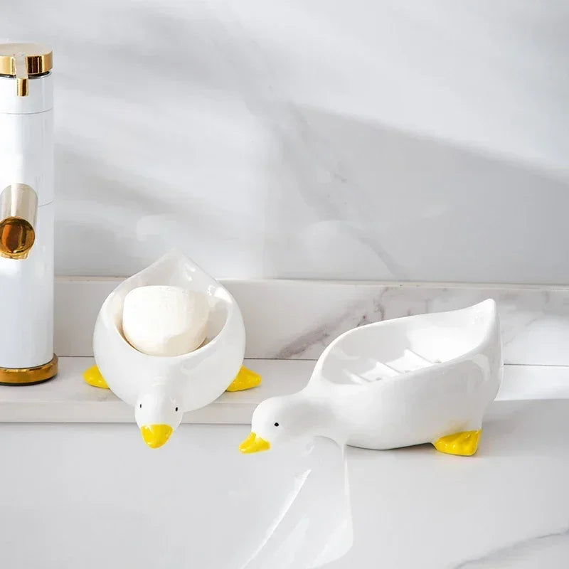 Hemasa  Duck Shape Soap Box Cartoon Soap Dish Drainable Storage Holder Soap Container Storage Dish Household Bathroom Accessories