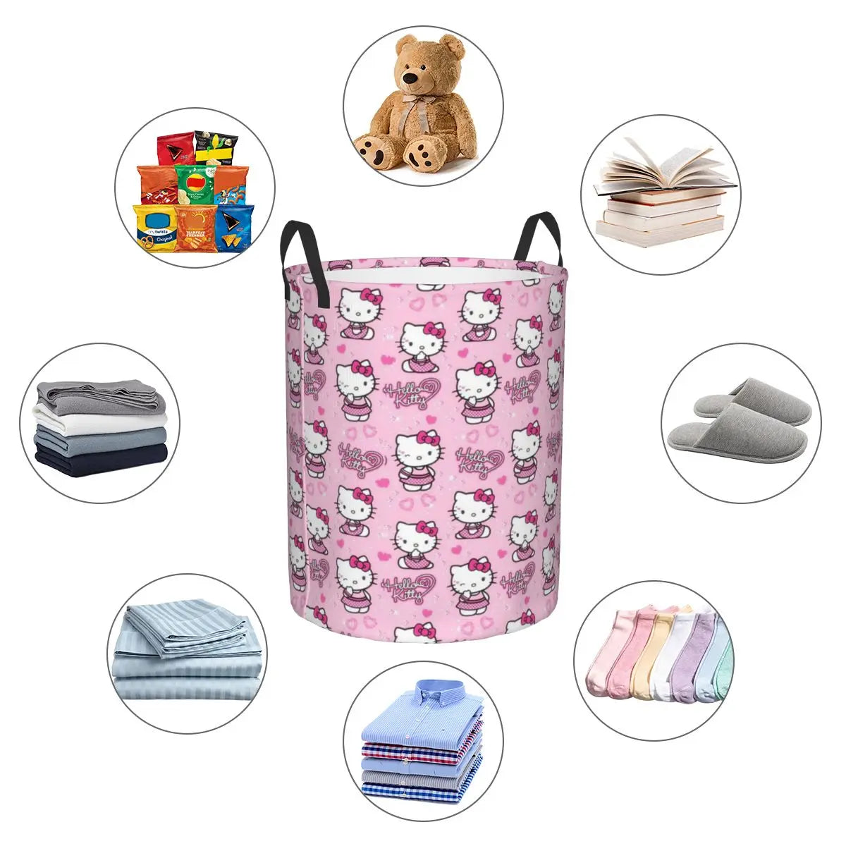 Hemasa Hello Kitty Laundry Hamper Large Storage Basket Cartoon Sanrio Girls Boys Toy Organizer (