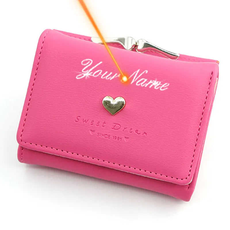 2024 New Short Women Wallets Cute Coin Pocket Card Holder Small Female Purse Kpop Photo Holder Name Engraved Wallet For Girls
