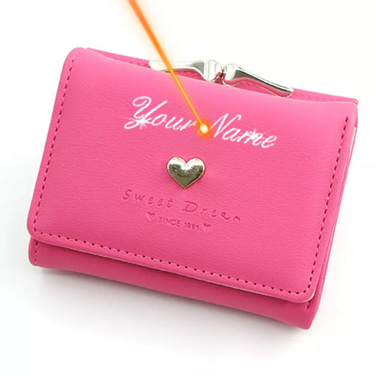 2024 New Short Women Wallets Cute Coin Pocket Card Holder Small Female Purse Kpop Photo Holder Name Engraved Wallet For Girls