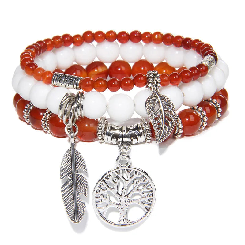 3Pcs Fashion Natural Stone Beads Bracelet 8mm Beads Tree of Life Pendant Bracelet Men Women Beaded Charm Bracelets Jewelry