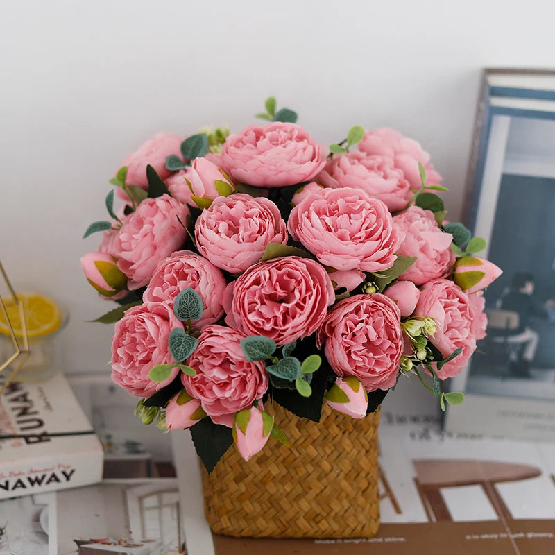 Tejesa 3 Pcs  Peony Artificial Flower Exquisite Wedding Bridal Party Bouquets Home Vase Accessories Fake Christmas Table Garden Backdrop Decor