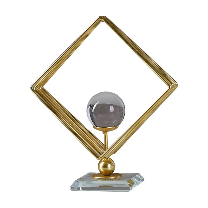 Hemasa Geometric Metal Figurines/ Crystal Ball Model Decorative Crafts/Living Room Desktop Ornaments/ Home Decorati