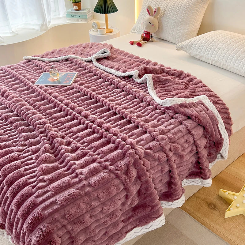 Stripped Blanket for Bed Thermal Blanket King Size Sherpa Fleece Throw Blanket for Couch Sofa Bedroom Soft Warm Blanket