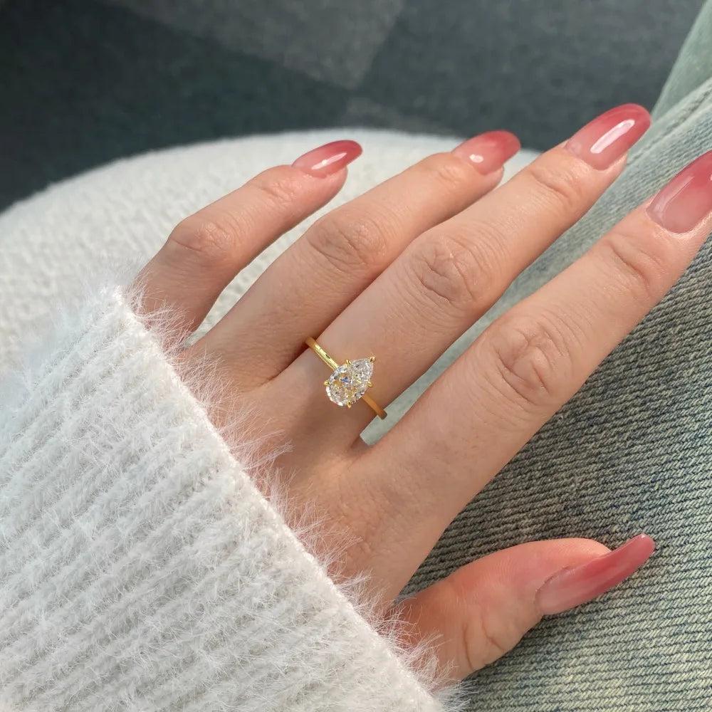 Hemasa 925 Sterling Silver Ring High-end Pear-shaped Zircon Exquisite Temperament Fashion Jewelry