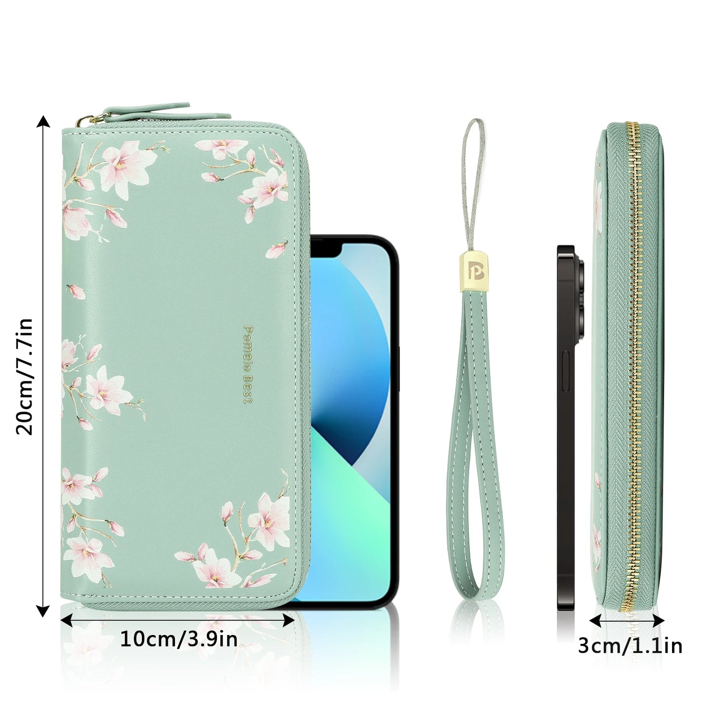 Tejesa RFID Blocking Leather Multi Credit Card Large Capacity Zip Around Wallets Clutch Wristlet Travel Flower Long Purse for Women