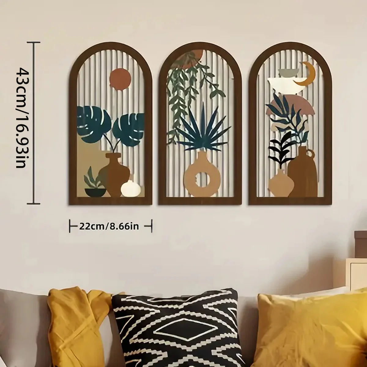 Hemasa 3pcs Wooden Wall Art Boho Modern Decor Hollow Crafted with Vases Plants & Banana Leaves for Home Office