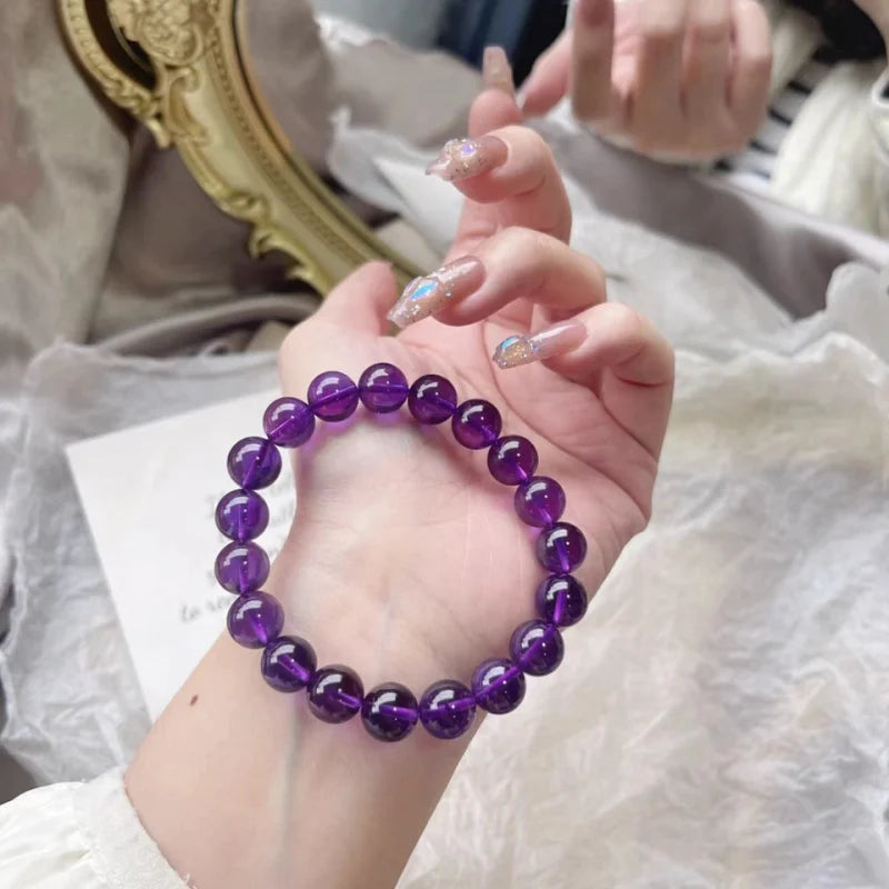 Handmade Amethyst Beaded Bracelet - Boho Style Crystal Jewelry for Women, Stretchable Design Fit Most Wrists, Trendy Daily Ornam