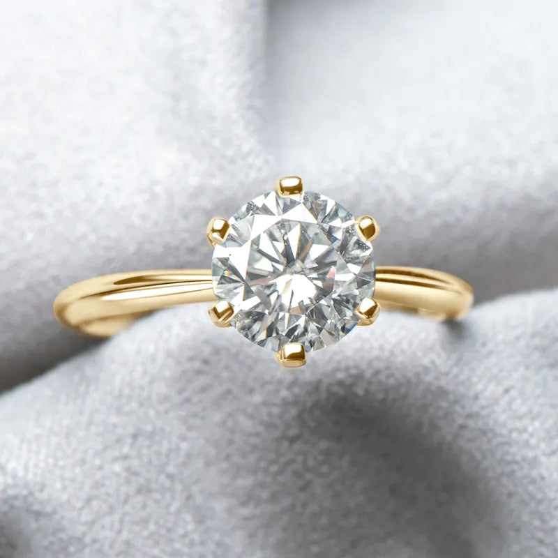 Hemasa  3.0CT Moissanite Solitaire Ring Yellow Gold Plated 2CT Engagement Wedding Ring Band 925 Silver Certified Jewelry For Women