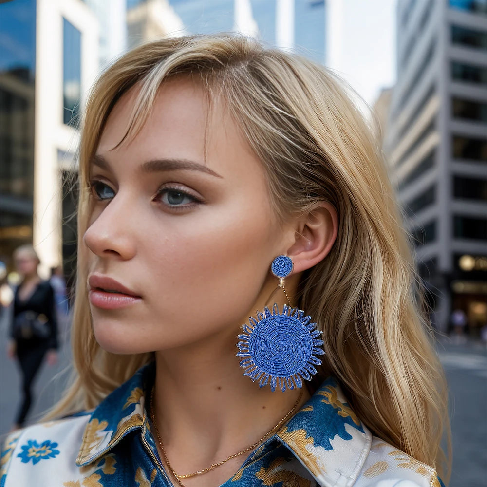 Hemasa Weave Sun Flower Raffia Earrings for Women /Girls