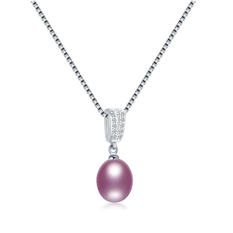 Dainashi 100% Genuine Natural Freshwater Oval Pearl Necklace 925 Sterling Silver Zircon Pendant Floating Fine Jewelry for Women