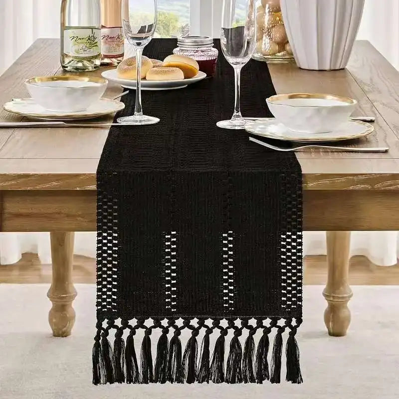 Tejesa Cotton Linen Table Runner Bohemia Solid Table Flag with tassels for Wedding Home Dining