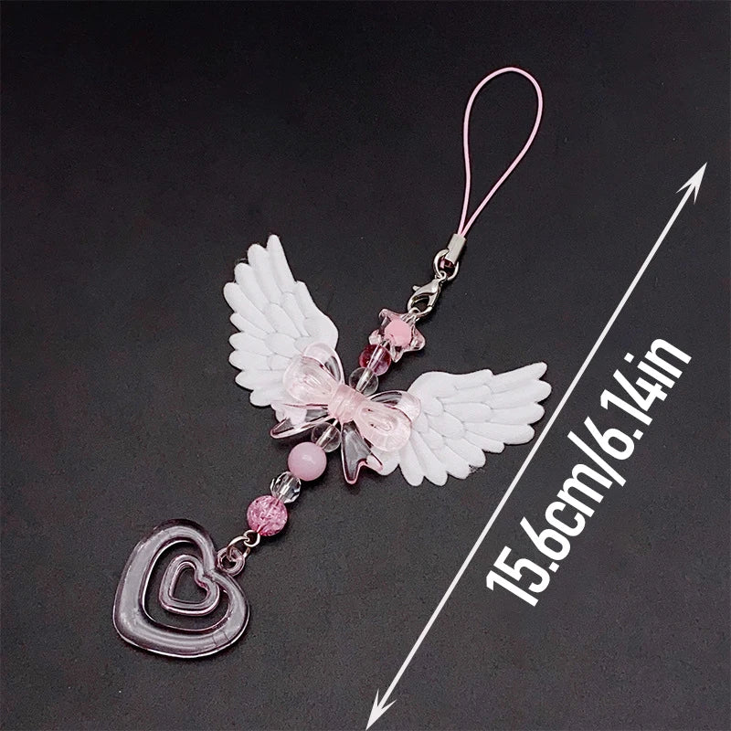 Tejesa Lovely Wings Bow Heart Mobile Strap Phone Pendant Chain For Girls