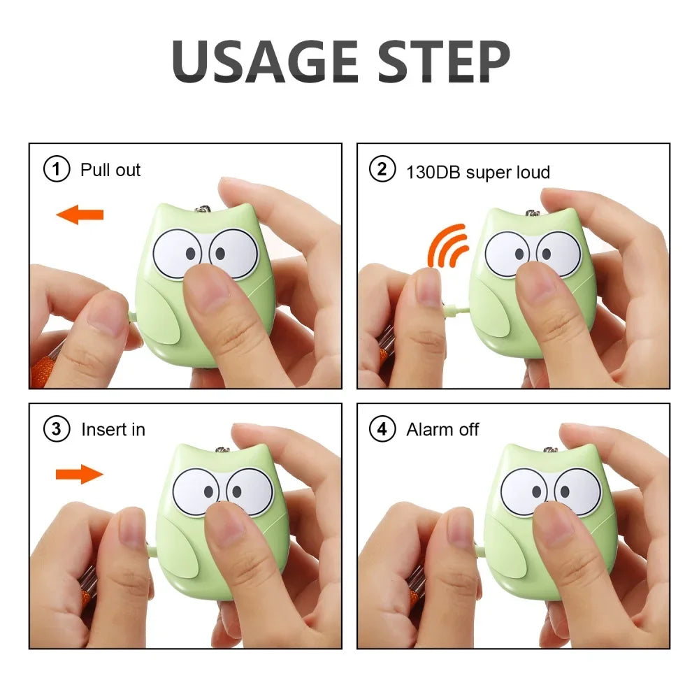 Hemasa Self Defense Alarm Cute Owl 130DB Self Defense Siren Safety Alarm for Children/Girl Personal EDC Keychain Warning Light