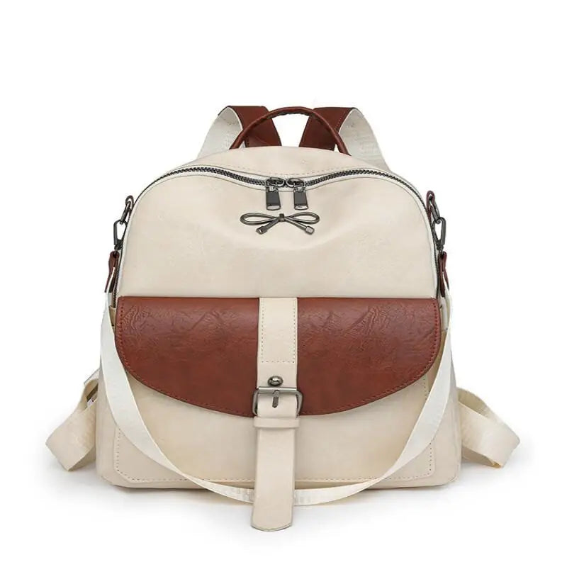 Tejesa Women's  Leather Casual Backpack Waterproof Middle and High School Students Cross Shoulder Single Shoulder Handbag