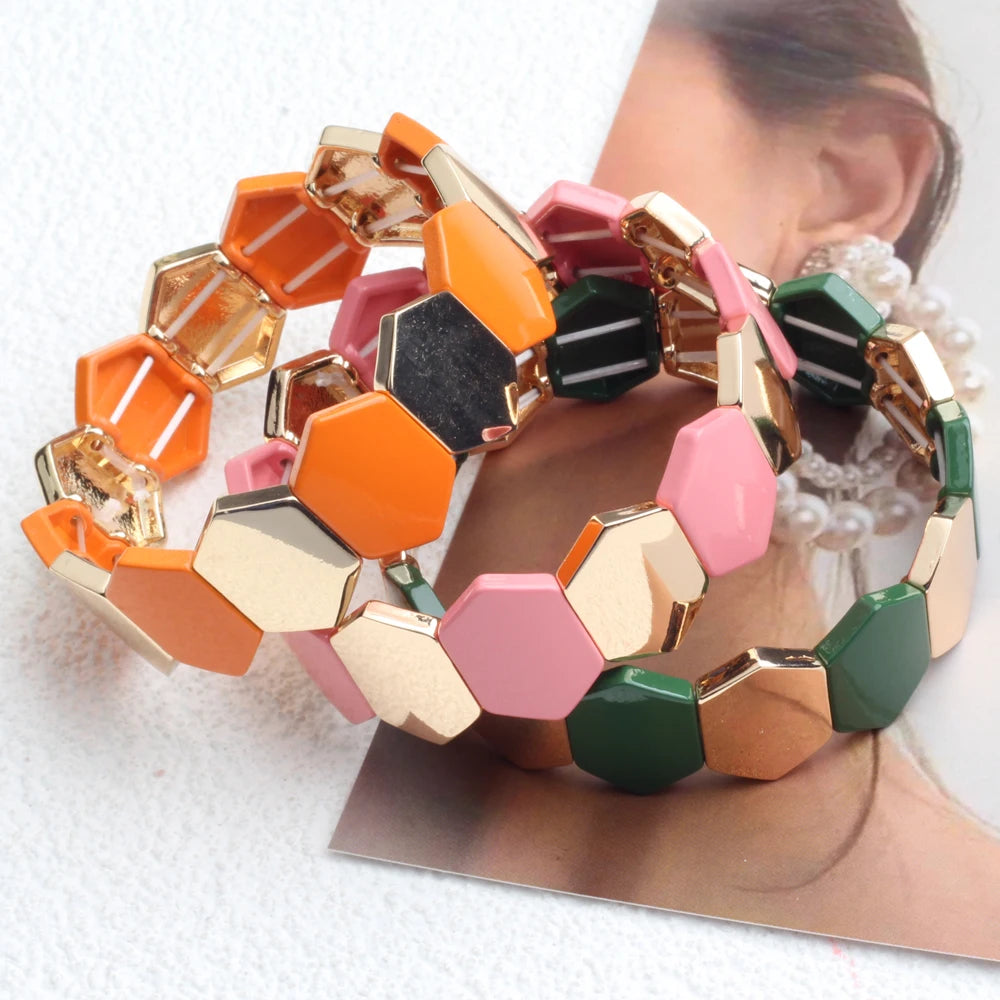 Big Stacked DIY Fashion Enamel Women's Bracelets Bohemian Color Bangle Jewelry Matching Stretch Ladies Bracelet