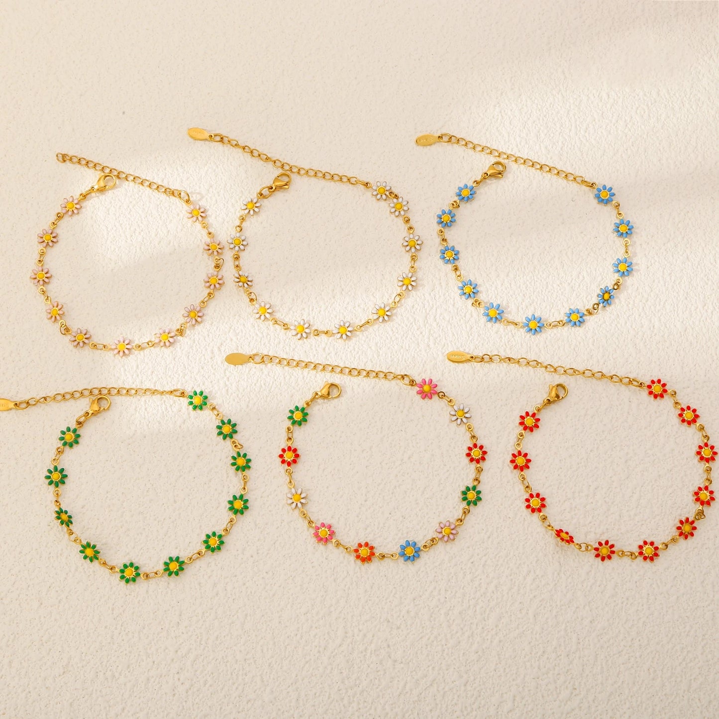 Hemasa Gold Plated  Daisy Flower Stainless Steel  Colorful Bracelets For Women