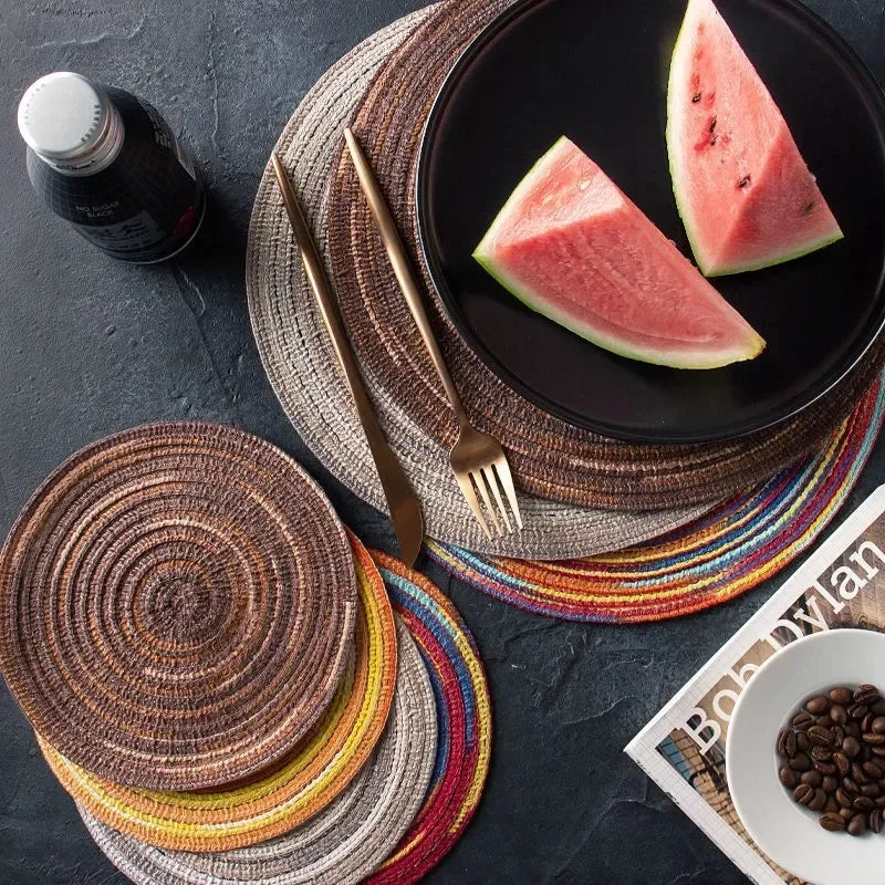 Hemasa   Woven Vinyl  Round Placemat  For  Table Non-Slip Kitchen /Tableware/ Drink Cup Coaster