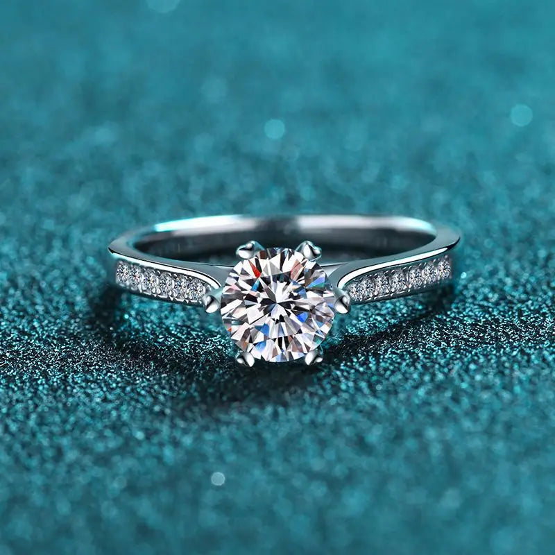 Hemasa sterling silver ring, women's rotating six claw diamond ring, 1 carat Mosang stone