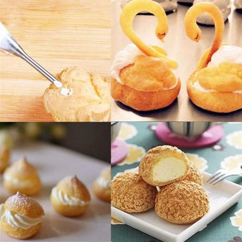 1/4Pcs Stainless Steel Puff Cream Nozzles Cake Icing Piping Tip DIY Donut Pastry Syringe Cupcake Desserts Baking Accessories