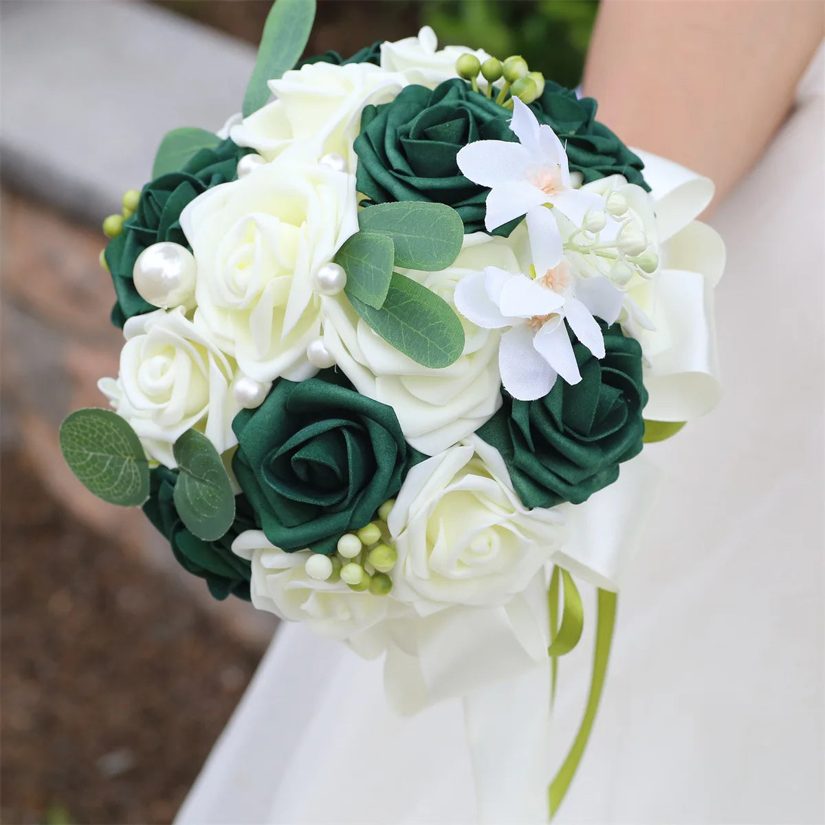 YeeNanee Wedding Gold Hoop Bouquet for Bridesmaids Floral Rose Eucalytpus Metal Ring Wreath Bridal Shower Ceremony Decoration