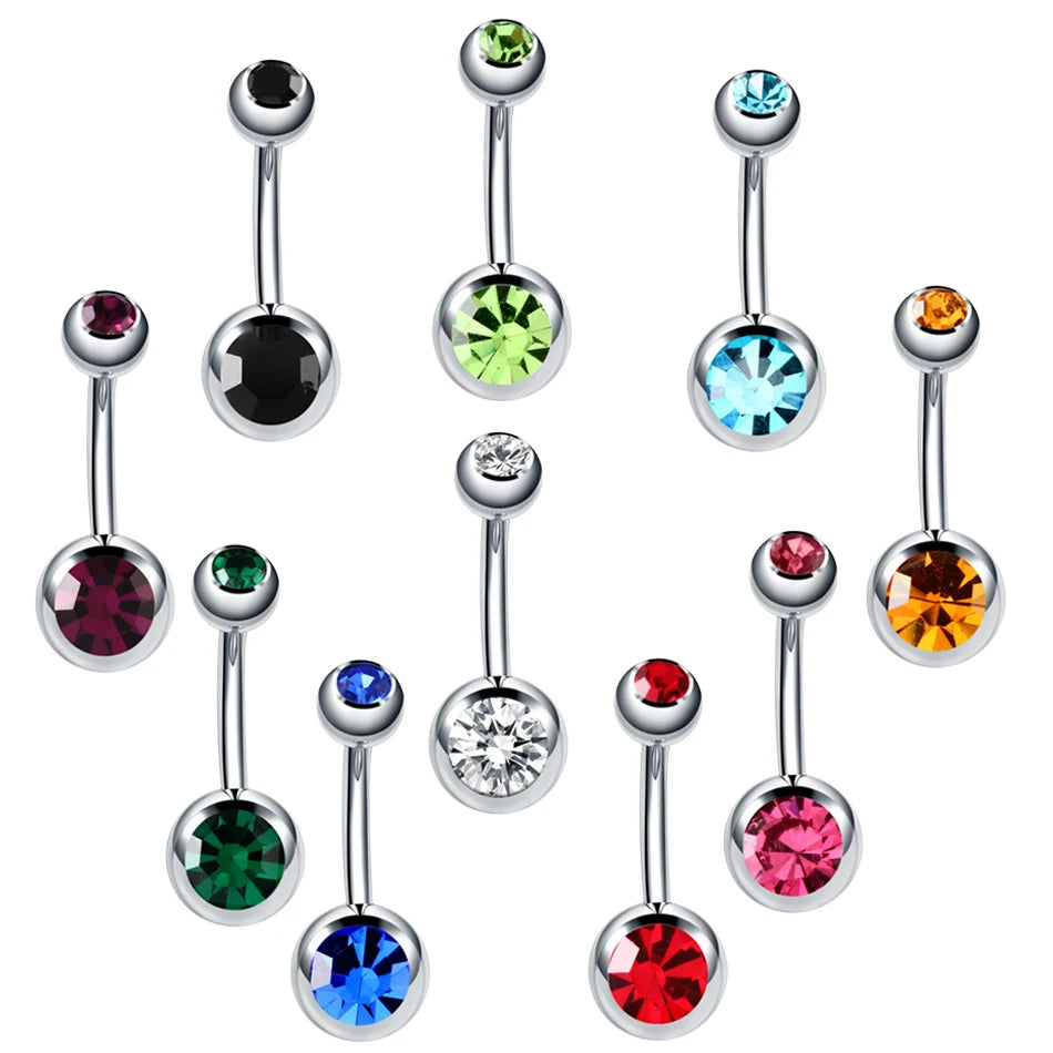  10pcs/lot Steel 14G Crystal Navel Piercing Belly Button Ring Rhinestone CZ Navel Barbell Stud Sexy Ombligo Ball Nombril Jewelry