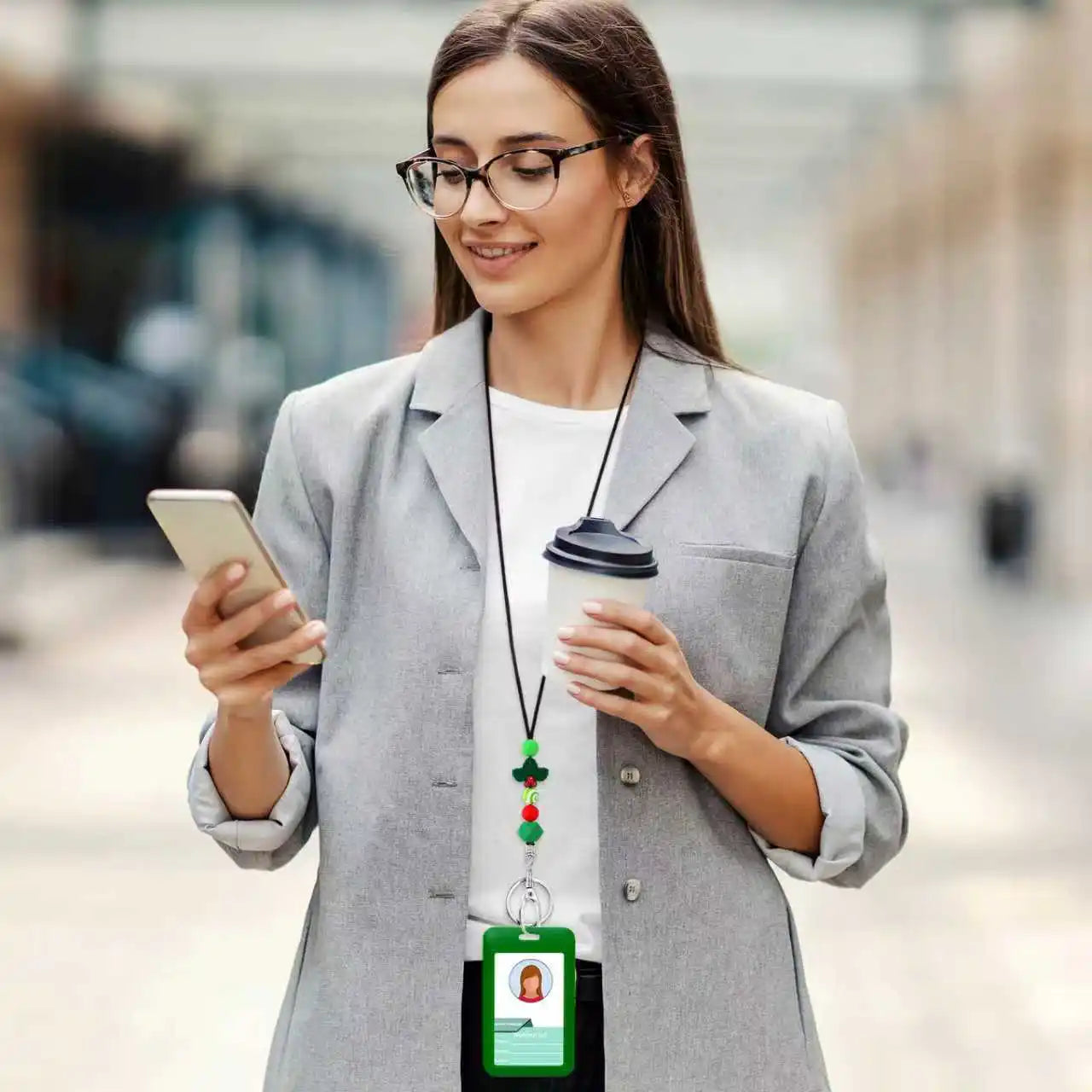 Tejesa Cute Christmas Tree Neck Teacher Lanyard for ID Badge Holder /Keys /Keychain/ Name Card Holder Silicone Beads Neck Strap Key Ring
