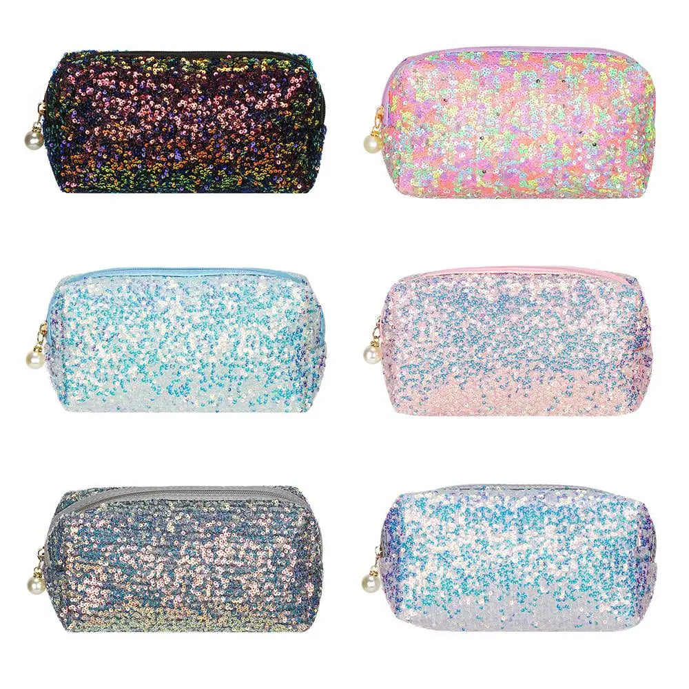 Fashion Lazy Makeup Zipper Pouch Handbags Glitter High-capacity Makeup Bag Mermaid Sequin Pen Bag Cosmetic Storage Bag