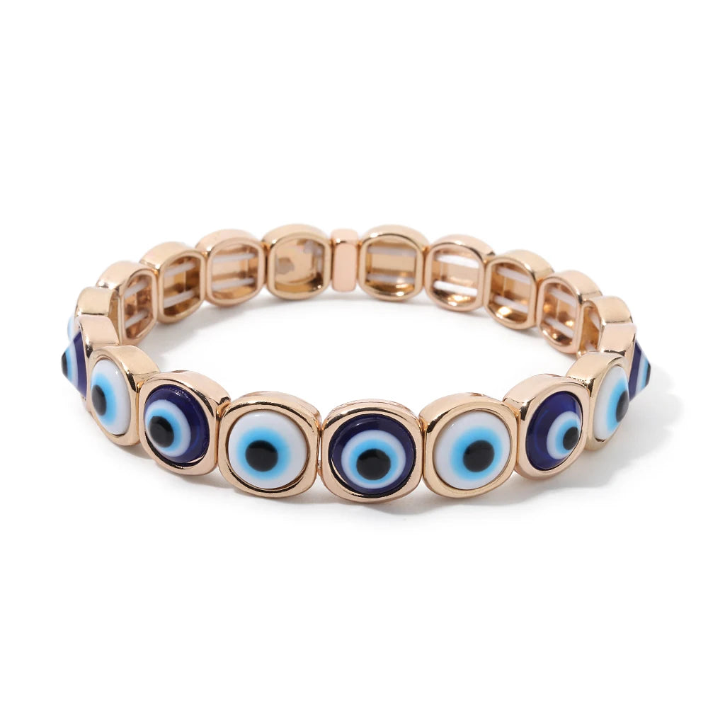 2024 New Fashion Devil Eye Bangle For Women Inlaid Charm Gold Color Elastic Bracelets Accessory