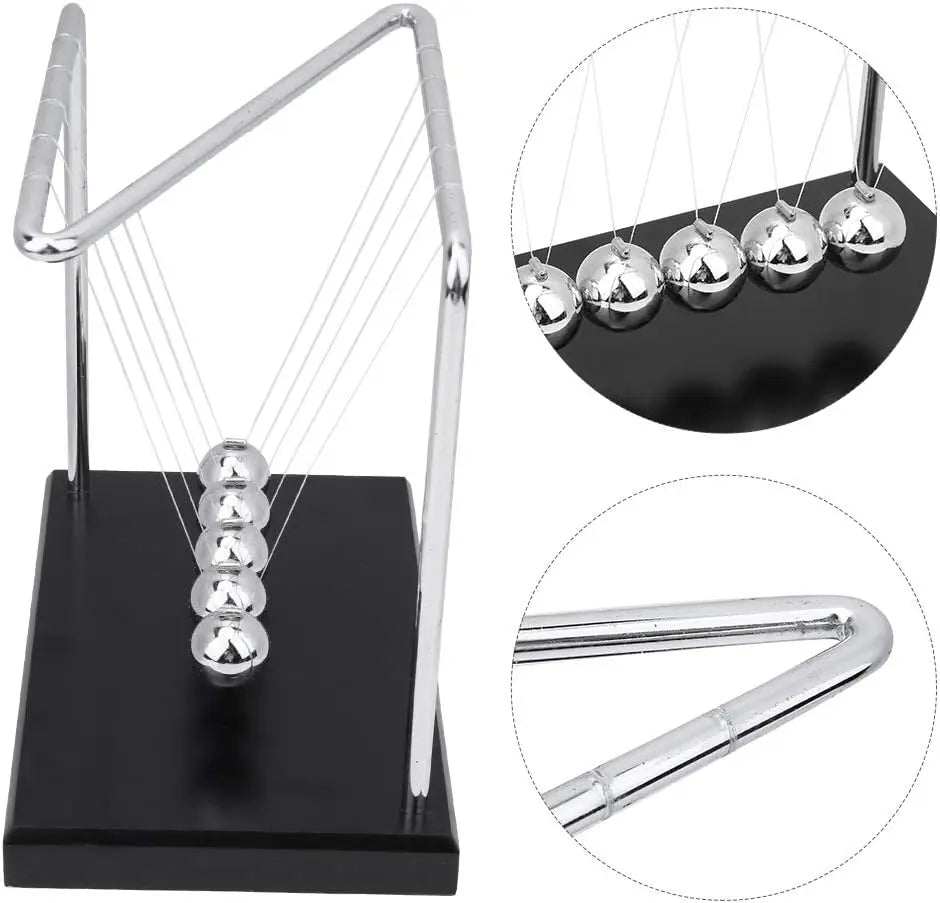 Wood Base Z-Shaped Newton's Cradle Balance Ball Physics Science Pendulum Premium Metal Office Desk Decor Kinetic Motion Toy