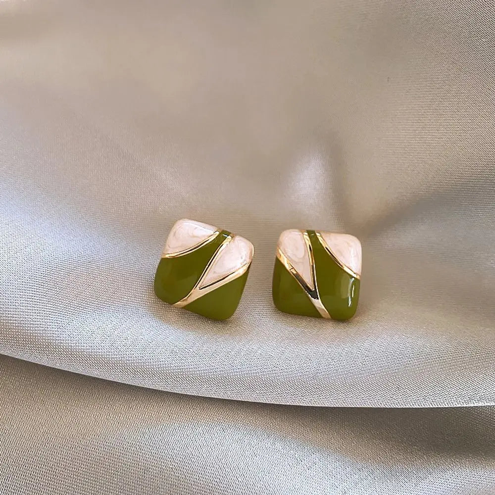 Hemasa Dripping Oil Fashion Jewelry Alloy Ear Studs Women Square Earrings Girl Stud Earrings Korean Style Earrings