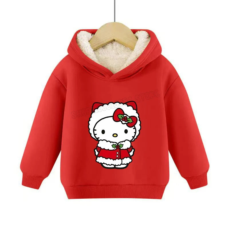 Hemasa Hello Kitty Hoodies Sweatshirt Boys Girls Winter Thickening Pullover Warm Clothes Children Christmas Gift