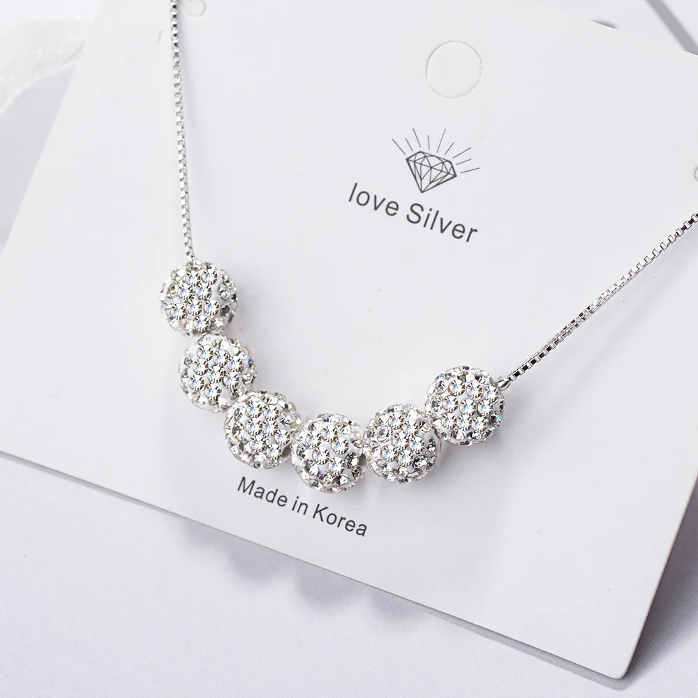 6 Pcs Crystal Beads Lucky Bracelet For Women Gift Luxury 925 Sterling Silver Chain Rhinestone Ball Bracelet Pulseira S-b228
