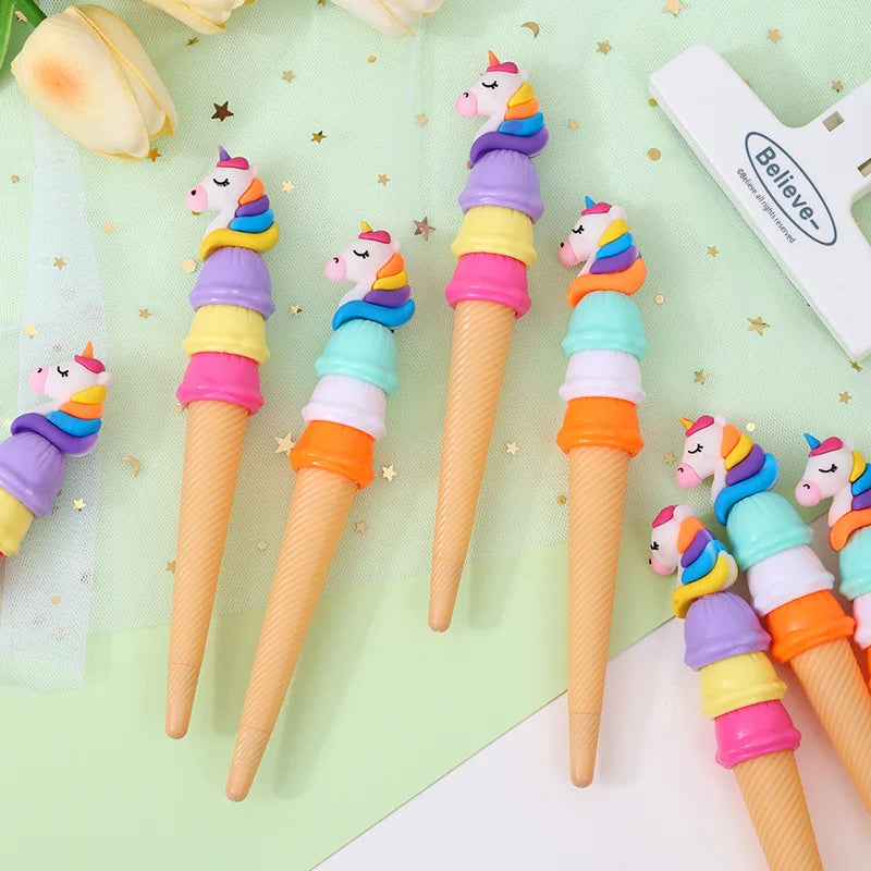 36pcs/Order Cartoon Soft Rubber Ice Cream Cone Gel Pen Children'S Day Gift 0.5mm Gel Pen School Supplies Fashion Stationery