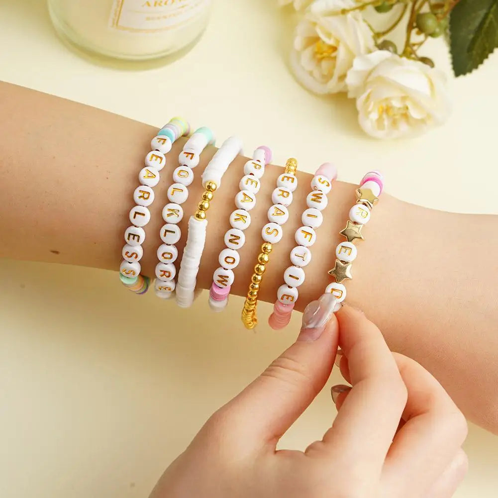 Hemasa 7Pcs  Multi-layer Polymer Clay Beads Bracelet