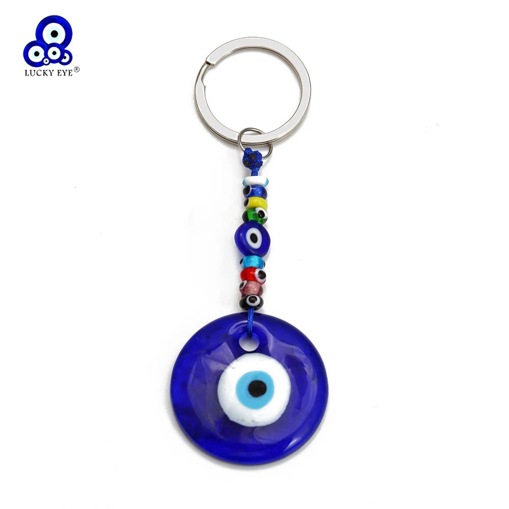 EVIL EYE Glass Round Turkish Evil Eye Keychain Colorful Bead Car keyring for Women Men Jewelry llavero porte clé מחזיק מפתחות