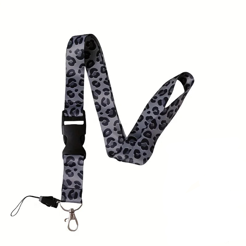 Tejesa  Black Leopard pattern teacher lanyard - Removable keychain and ID card holder, adjustable quick release buckle, ID card holder