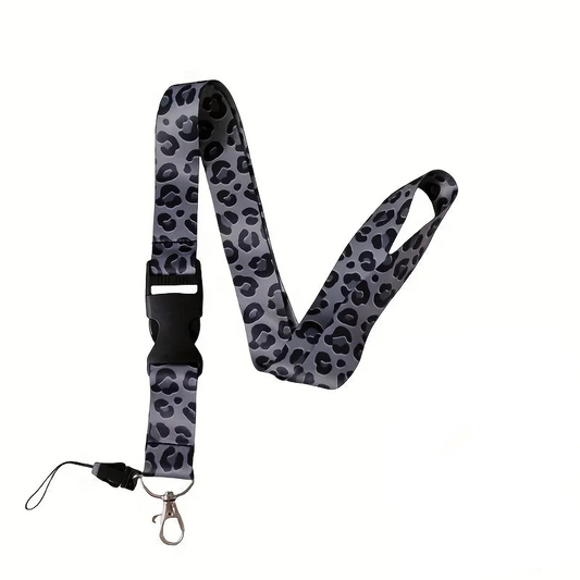 Tejesa  Black Leopard pattern teacher lanyard - Removable keychain and ID card holder, adjustable quick release buckle, ID card holder