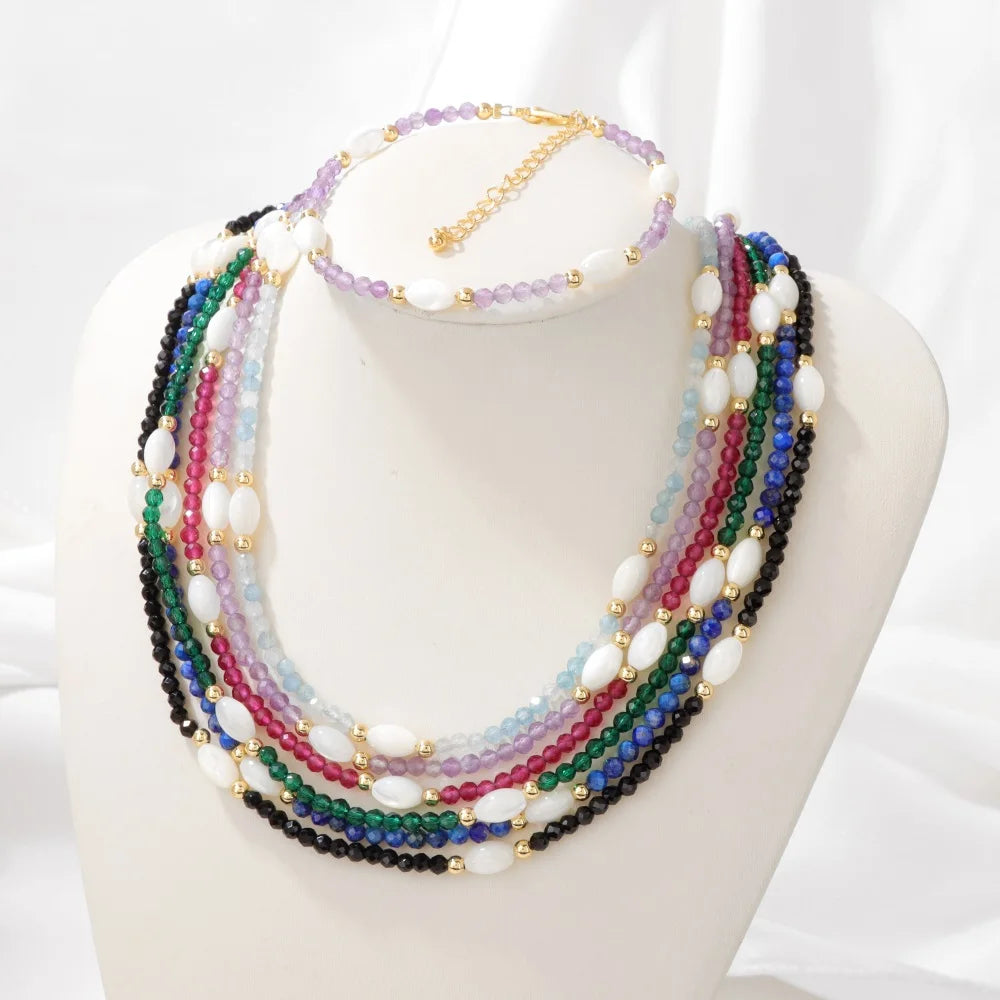 Fashion Natural Freshwater Pearl Necklace 3mm lapis lazuli Amethysts Quartzs Crystal Choker Bracelets Set Jewelry Women Gift