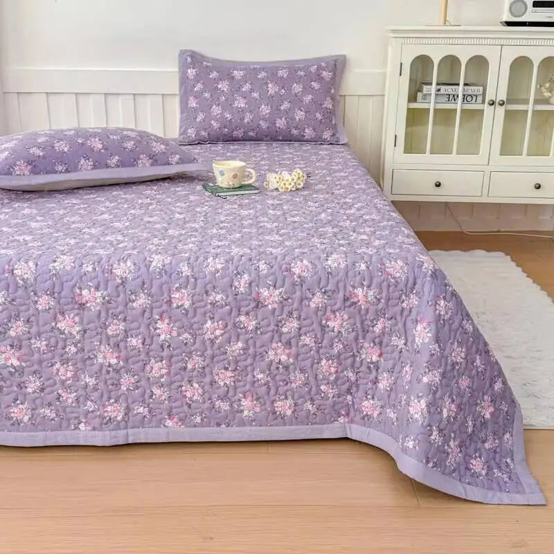 1Pc Purple Flower Bedspreads For Bed Thick Patchwork Blanket Single/Queen/King Floral Style Quilted Duvet Soft Bedspread