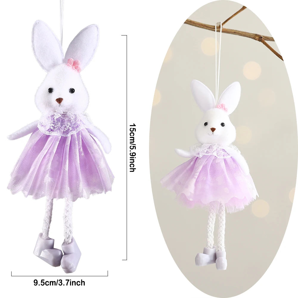 Hemasa Easter Bunny Hanging Ornaments Pastel Purple Green Blue Yellow Skirt Rabbit Doll Figurine Kids Gifts Spring Easter Decorations