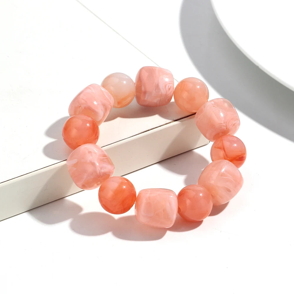 Bohemian Acrylic Geometric Square Round Beads Elastic Bracelets for Women Trendy Resin Beaded Stackable Bracelet Bangle Jewelry