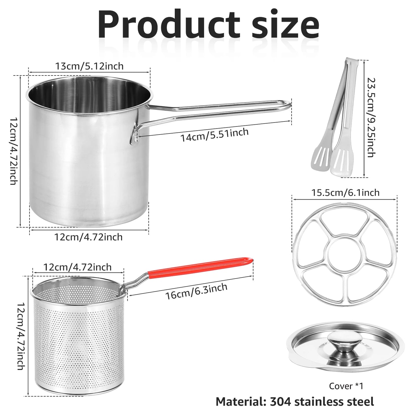 Tejesa Deep Fryer Pot Stainless Steel Fry Pot With Strainer and Lid Kitchen French Fries Chicken Cooking Tools Steaming Pot Fryer Pan
