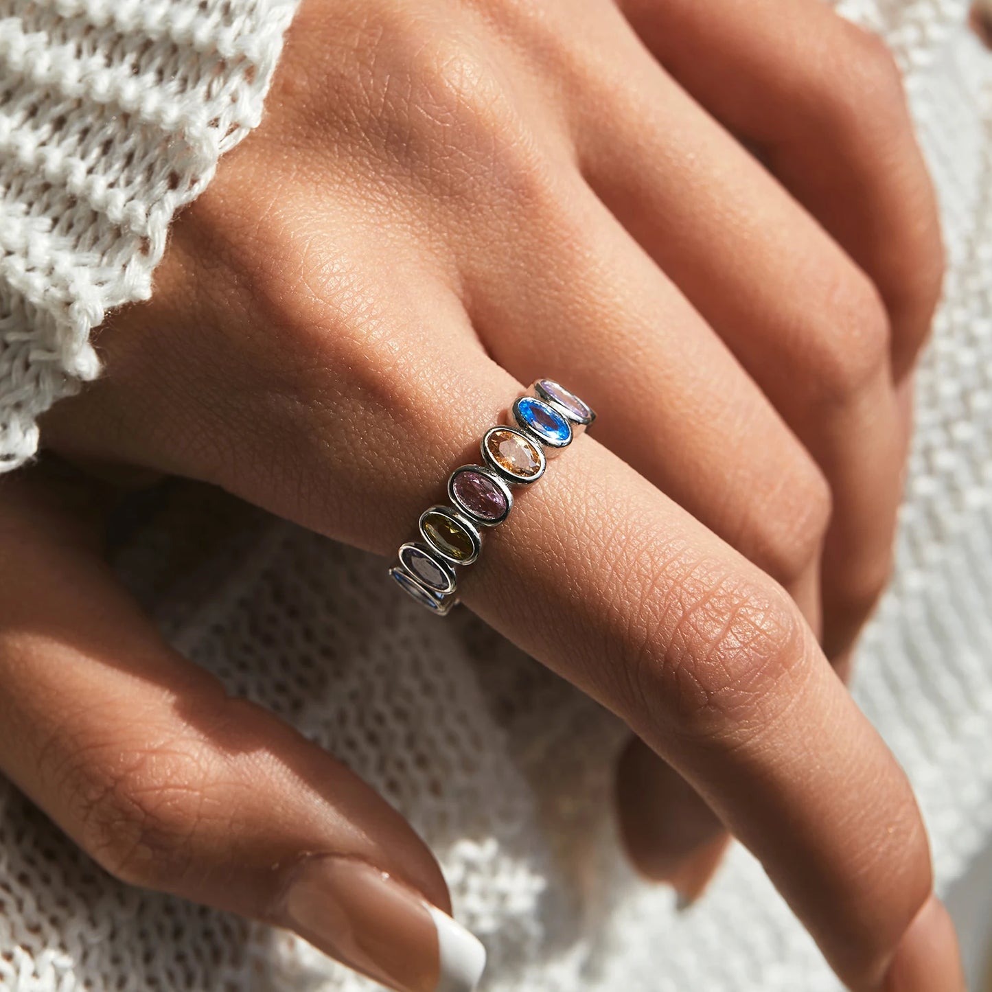 MODIAN 925 Sterling Silver Rainbow Color Cubic Zirconia Rings Luxury Wedding Engagement Rings Band For Women Jewelry