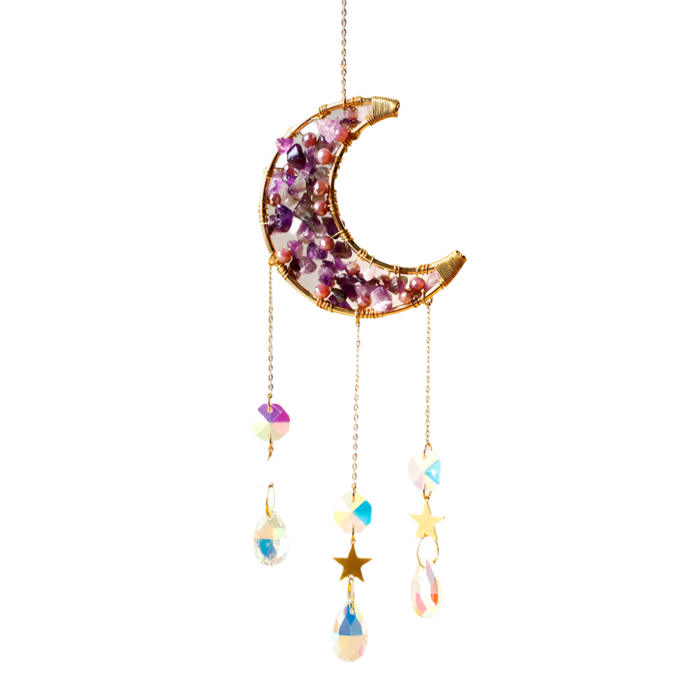 Hemasa Amethyst Suncatcher Moon Crystal Gemstone Windchime Sun Catcher / Rainbow Crystal Window Yard Garden Decoration Outdoor