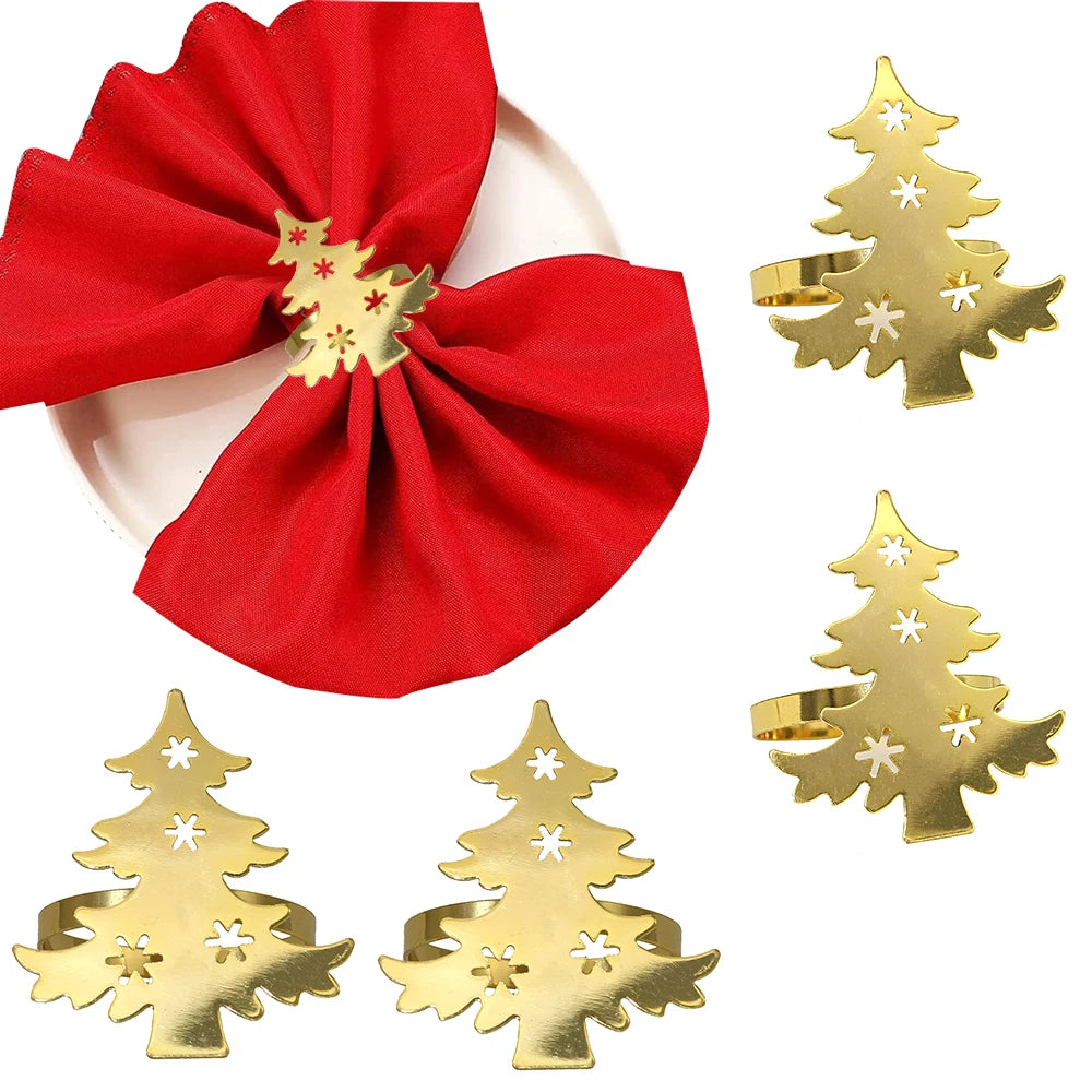 12Pcs Christmas Tree Napkin Ring Gold Napkin Holder Metal Serviette Ring for Christmas Gift Wedding Party Dinner Table Decor