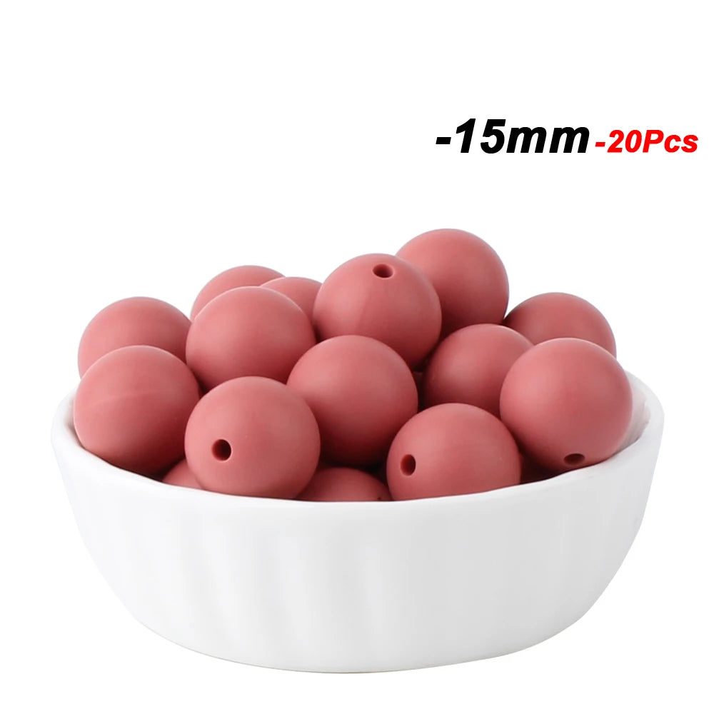 20pcs 15mm Baby Round Silicone Beads Food Grade DIY Teethers Toys Nipple Holder Pacifier Chain BPA Free Silicone Teething Beads