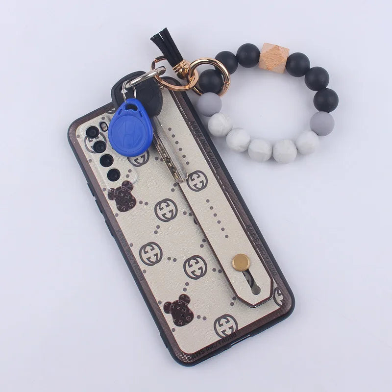 Creative Wooden Silicone Round Beads Keychain Men Women Anti-Loss Keyring For Lobster Clasp Tassel Bracelet Keychain Jewelry