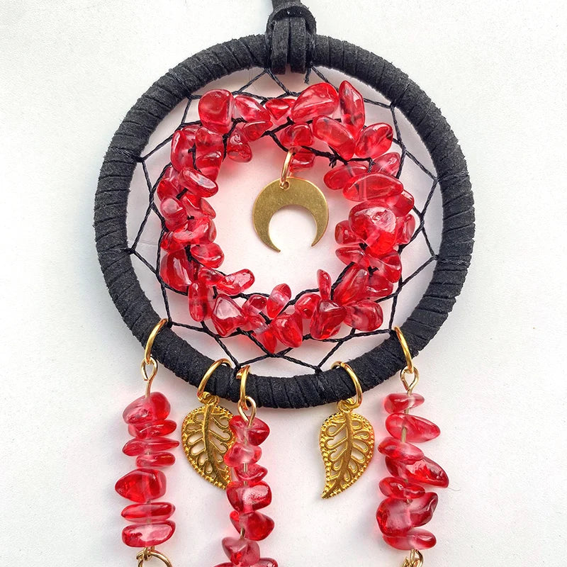 Hemasa Red Colour Crystal Stone Red Feather Wind Chime  Dream Catcher  for Car Pendant Creative Bedroom